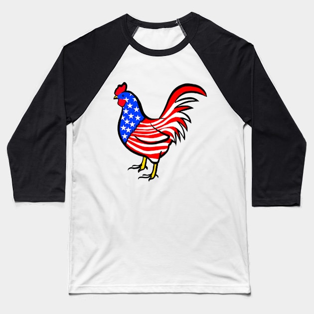 4th of July Independence Day Cock Rooster American Flag Baseball T-Shirt by livania